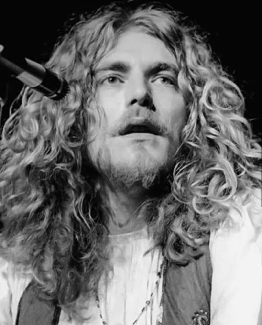 A Man With Long Curly Hair Singing Into A Microphone