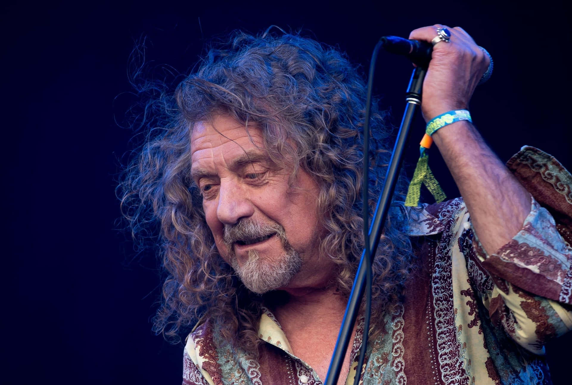A Man With Curly Hair Singing Into A Microphone