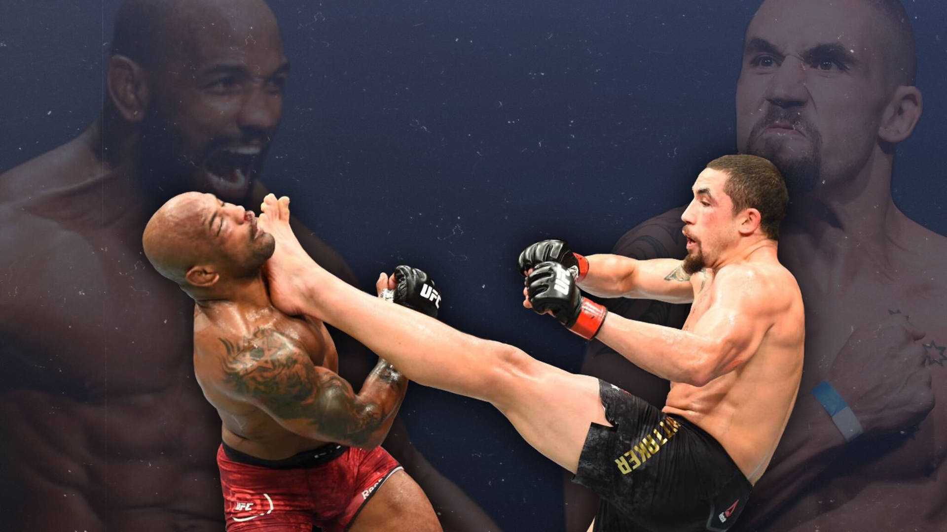 Robert Whittaker delivering a high kick during his fight with Yoel Romero. Wallpaper