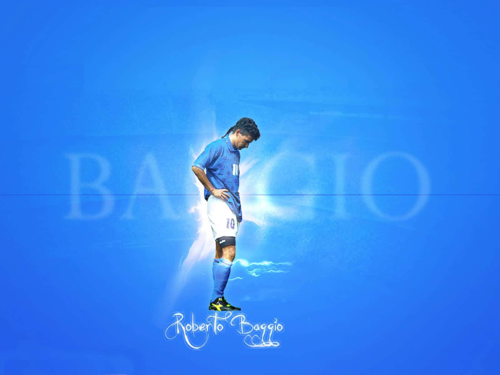 Leggendarioroberto Baggio In Maglia Da Calcio Blu. Sfondo