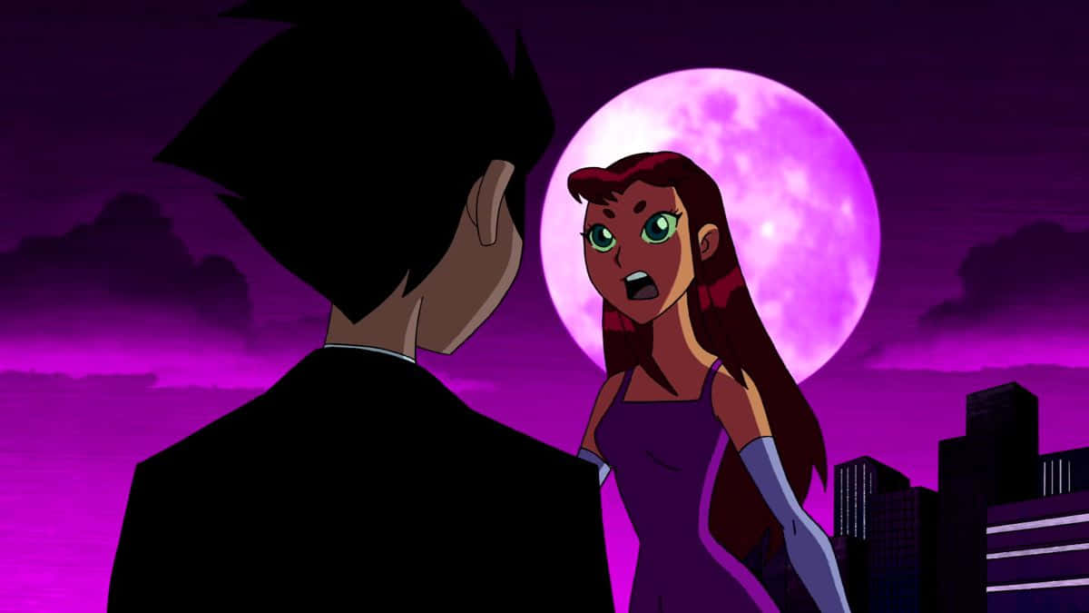 Robinand Starfire Moonlit Conversation Wallpaper