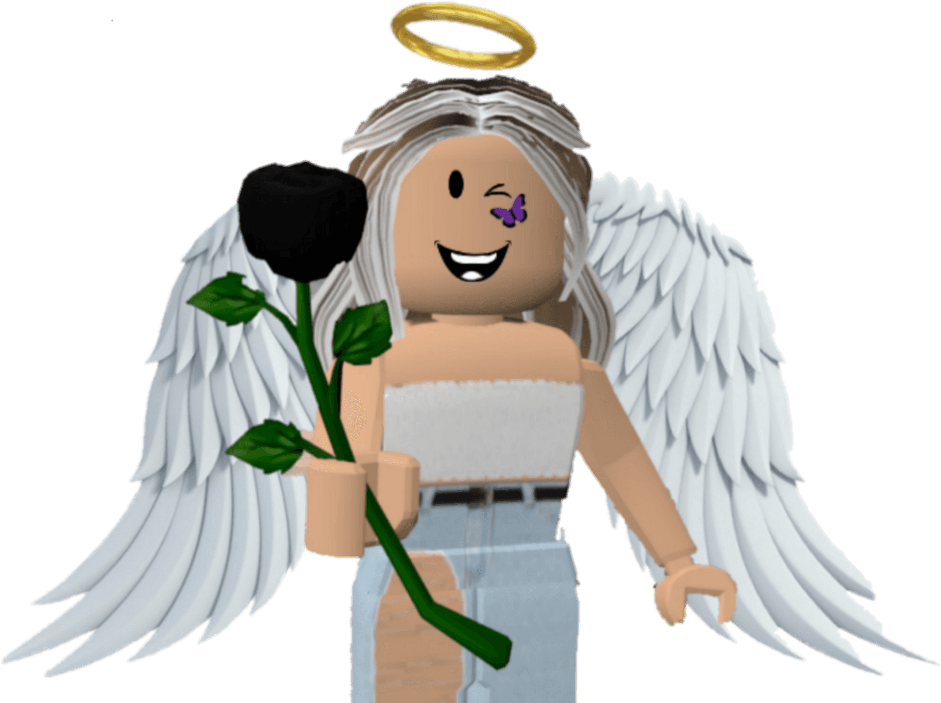 Roblox Angel Avatarwith Black Rose PNG