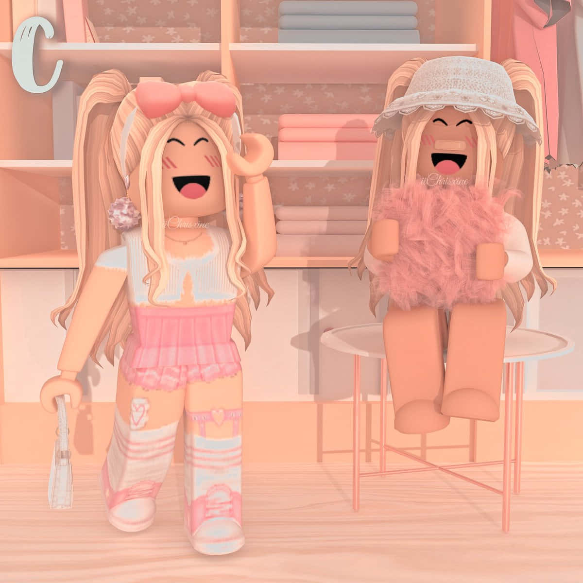 Two best friends showing off their custom Roblox avatars!