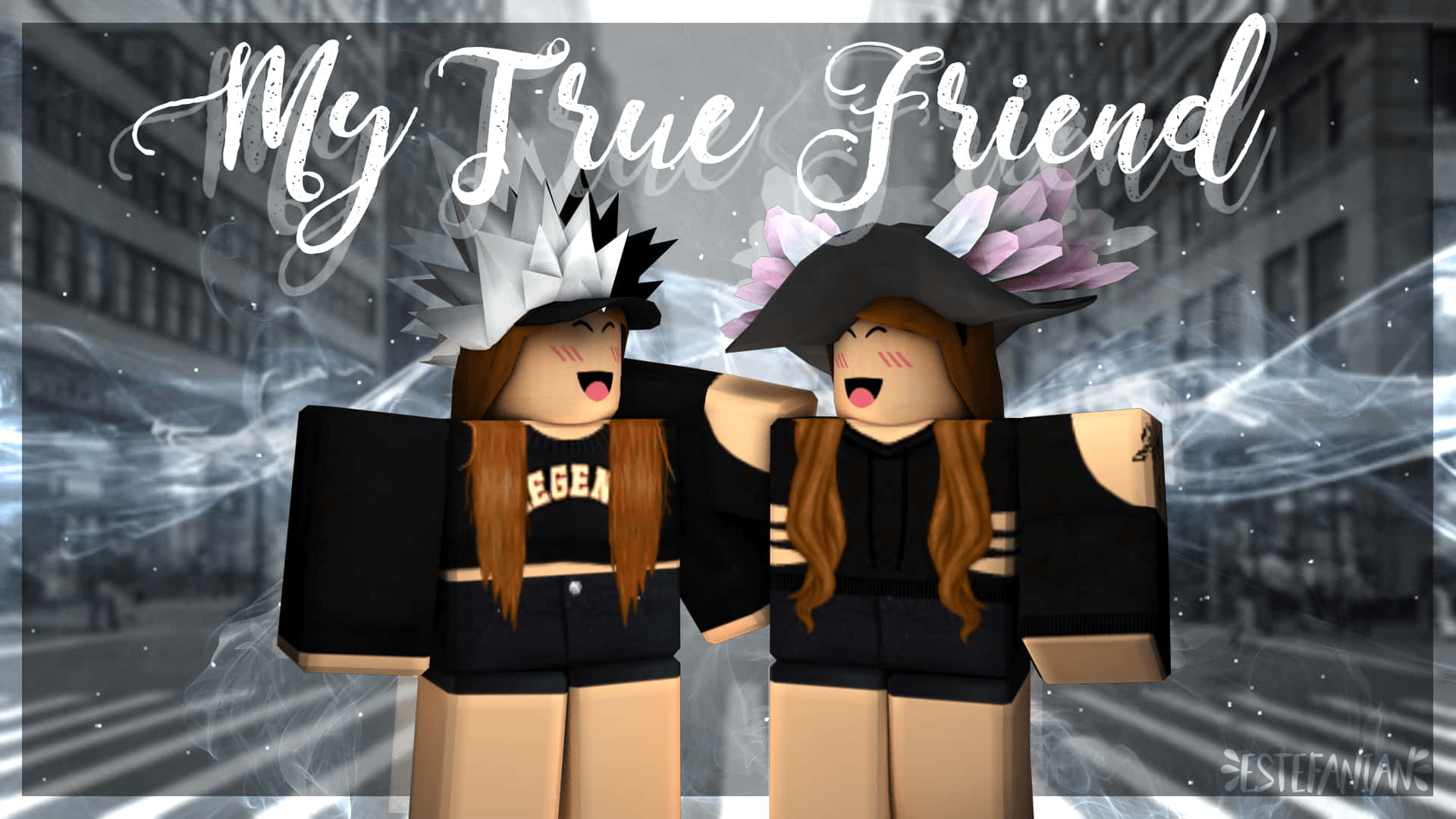 Two best friends celebrating their victory in Roblox