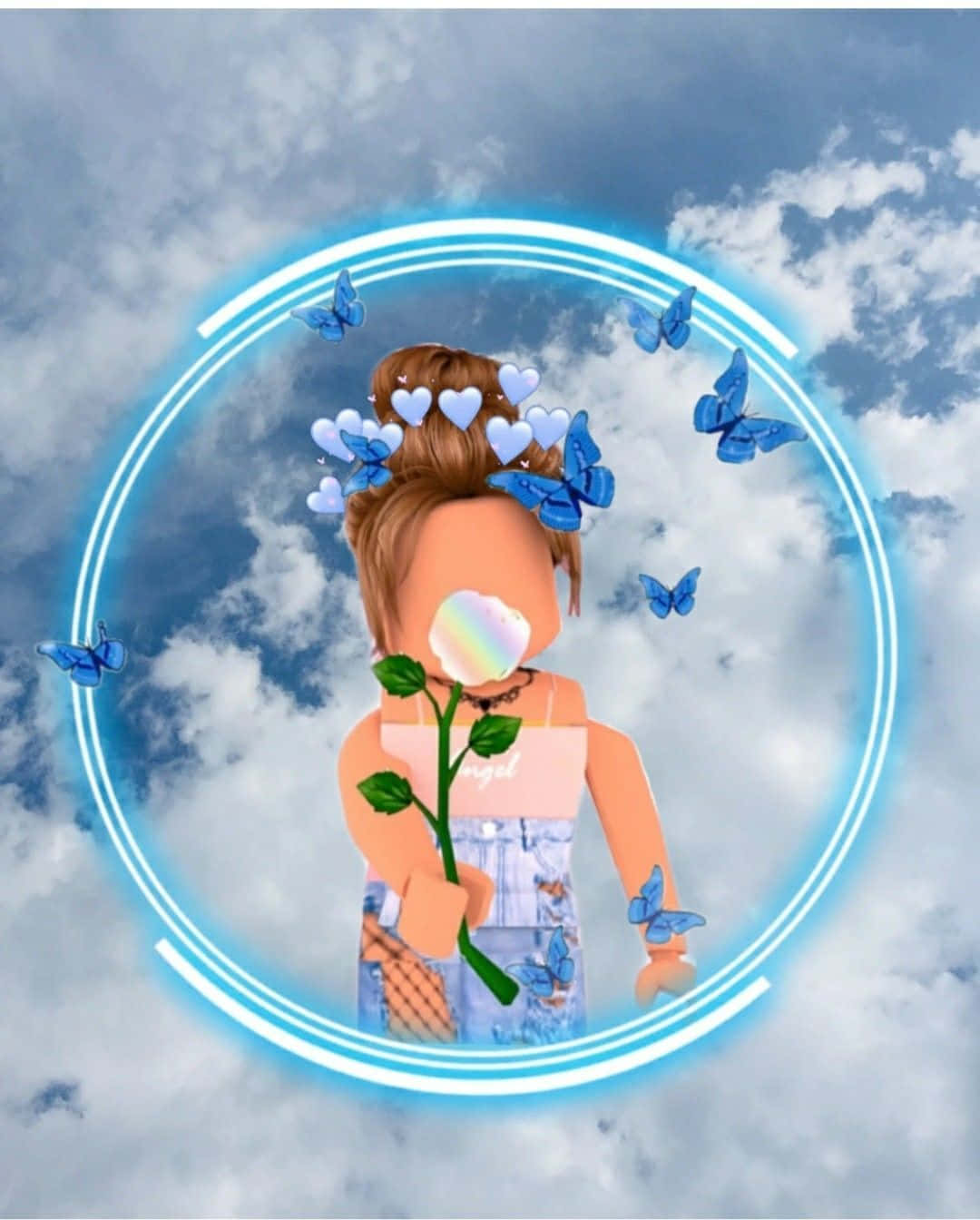 Girl Roblox Blue Border With Rose Wallpaper