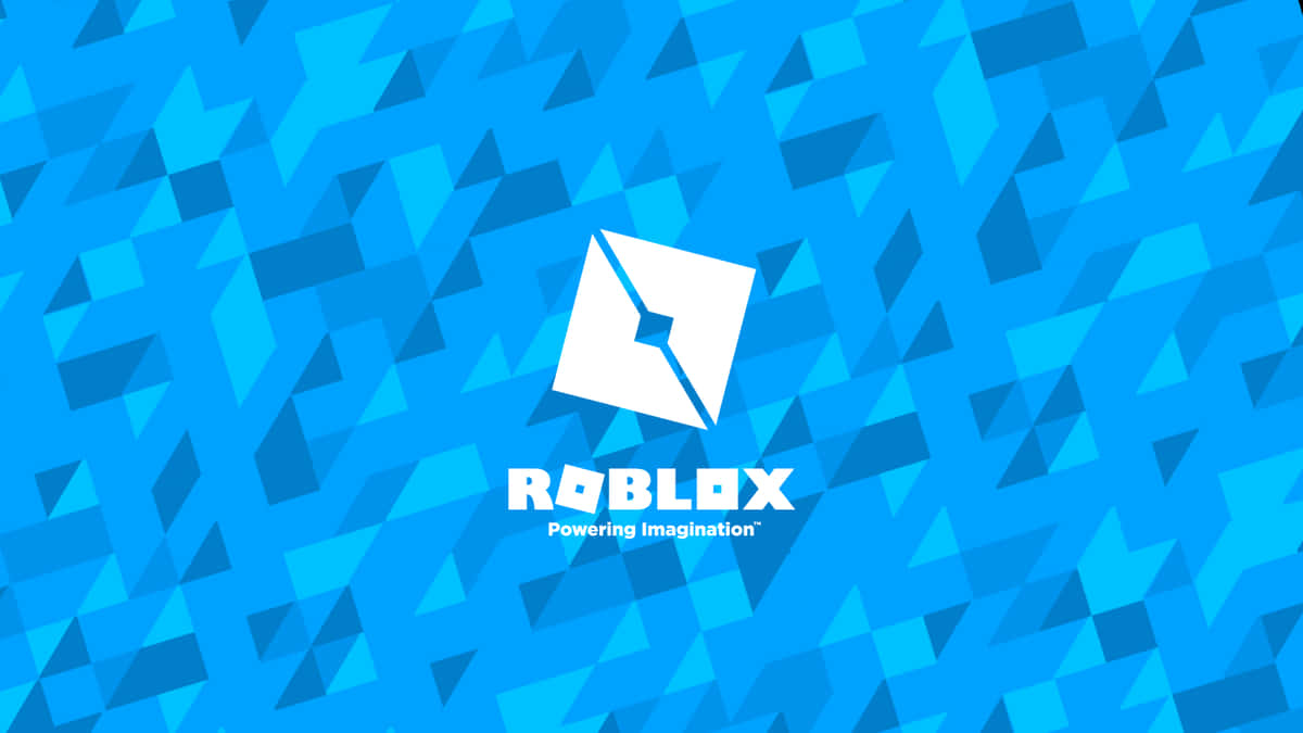 Hvid logo af Roblox blå geometrisk baggrund Wallpaper