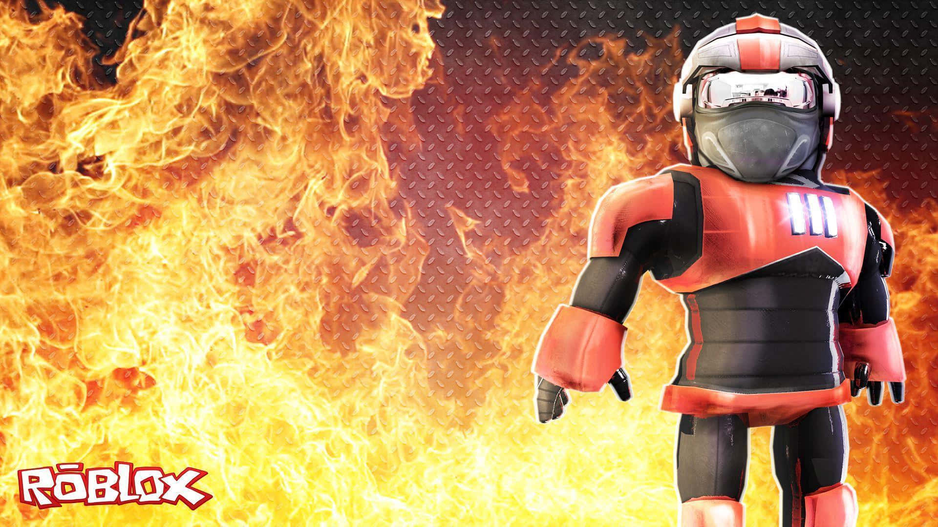 Roblox Character Fiery Background Wallpaper