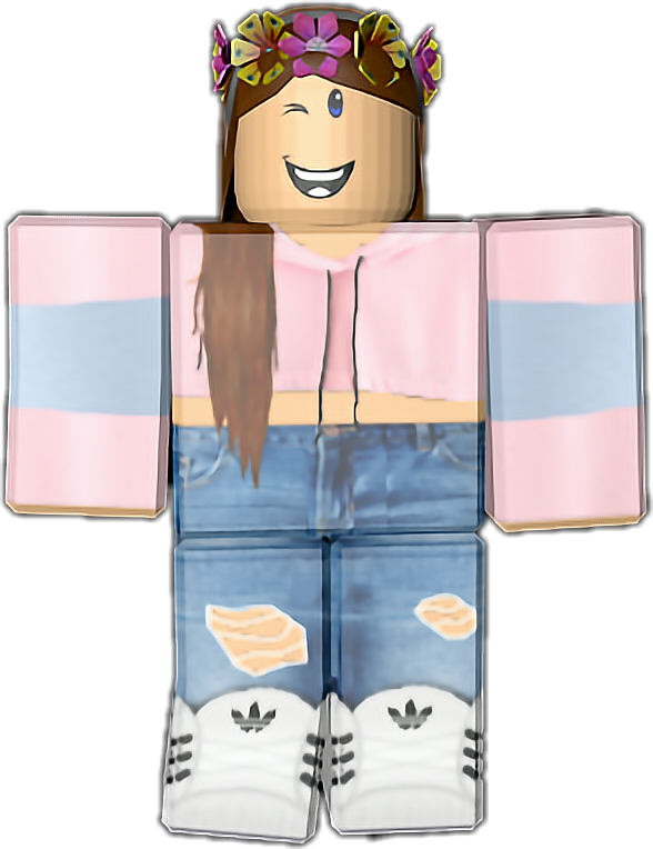 Roblox Character Pink Hoodie Floral Crown PNG