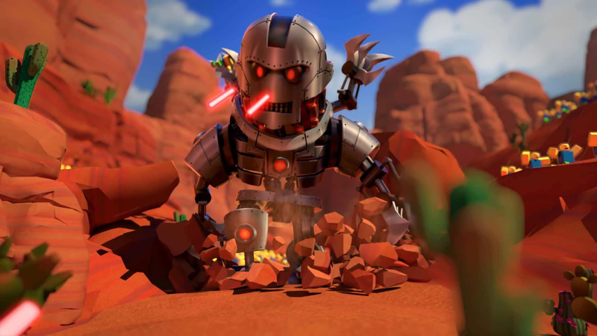 Unrobot Está En El Desierto Con Una Luz Roja. Fondo de pantalla