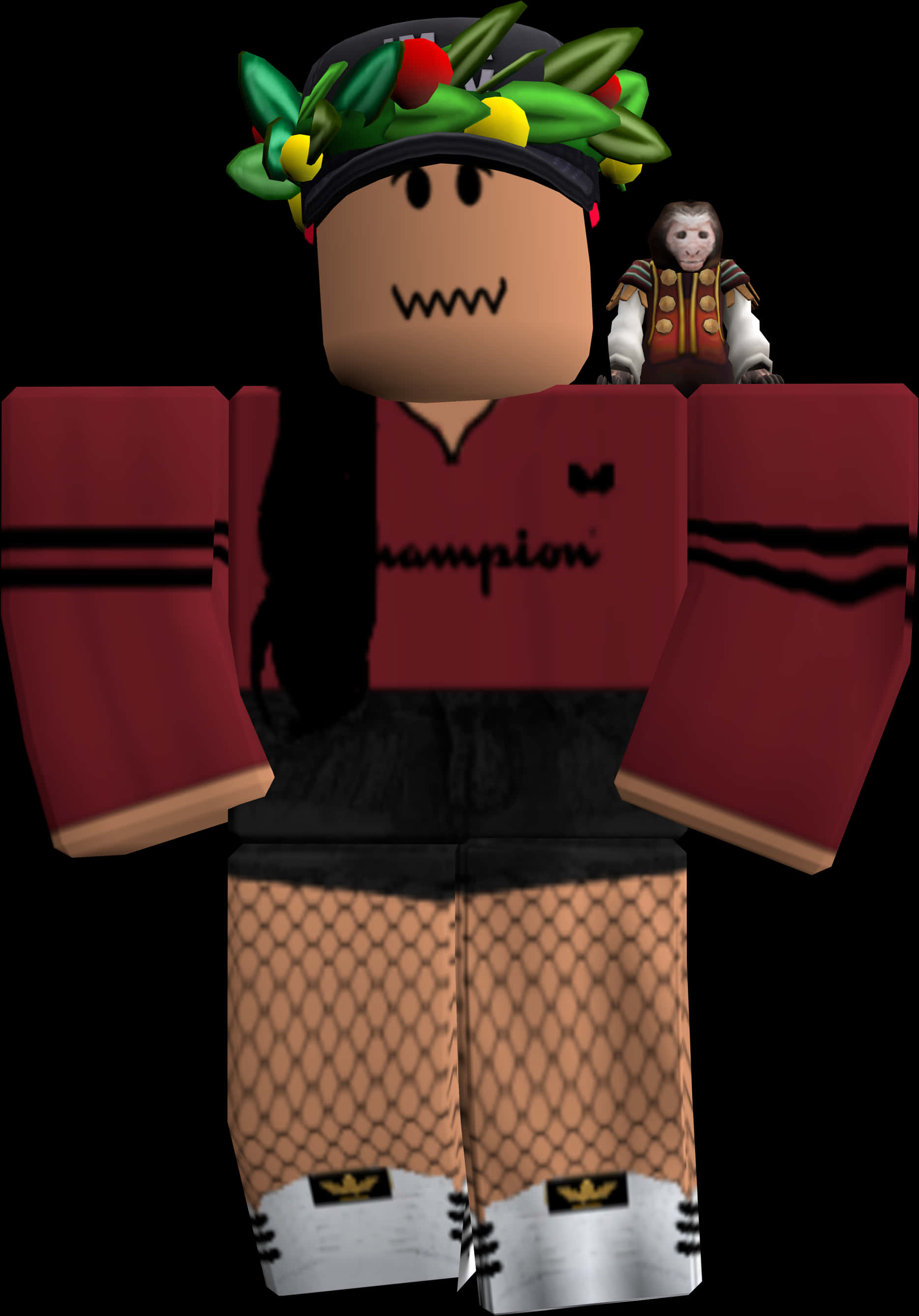 Roblox Characterwith Monkeyand Fruit Hat PNG