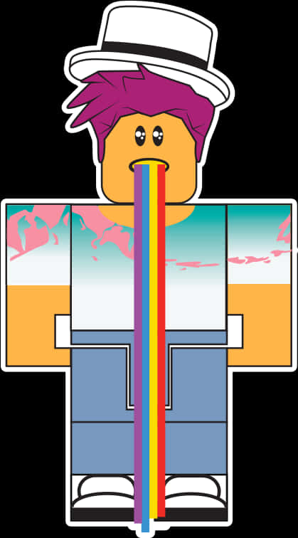 Roblox Characterwith Top Hatand Rainbow Tie PNG