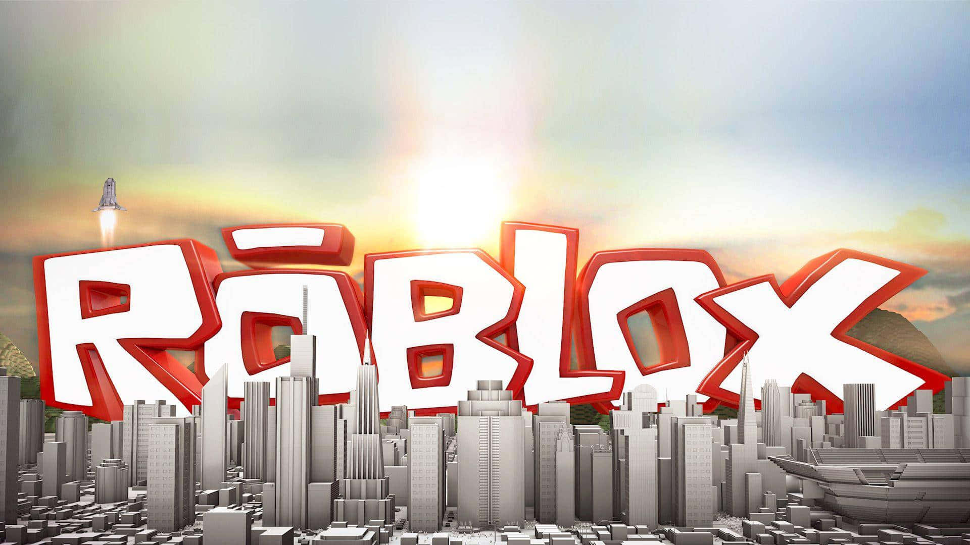 Roblox Logo Cityscape Skyline Wallpaper