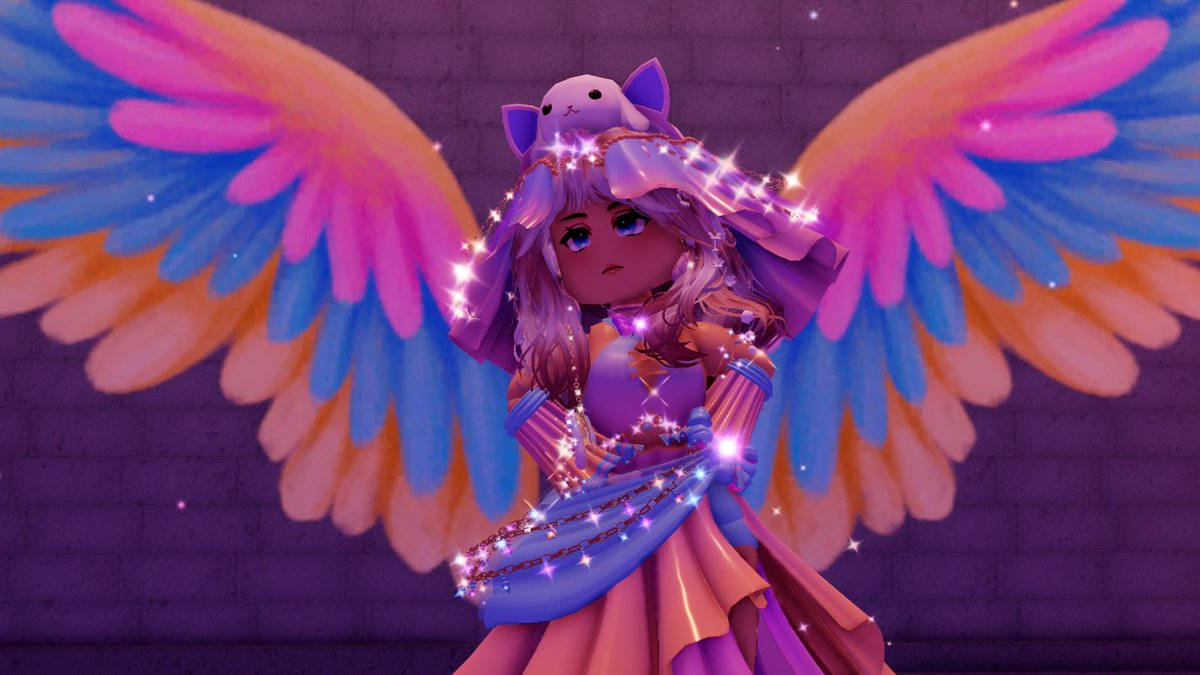 En pige med vinger og en lilla kjole Wallpaper