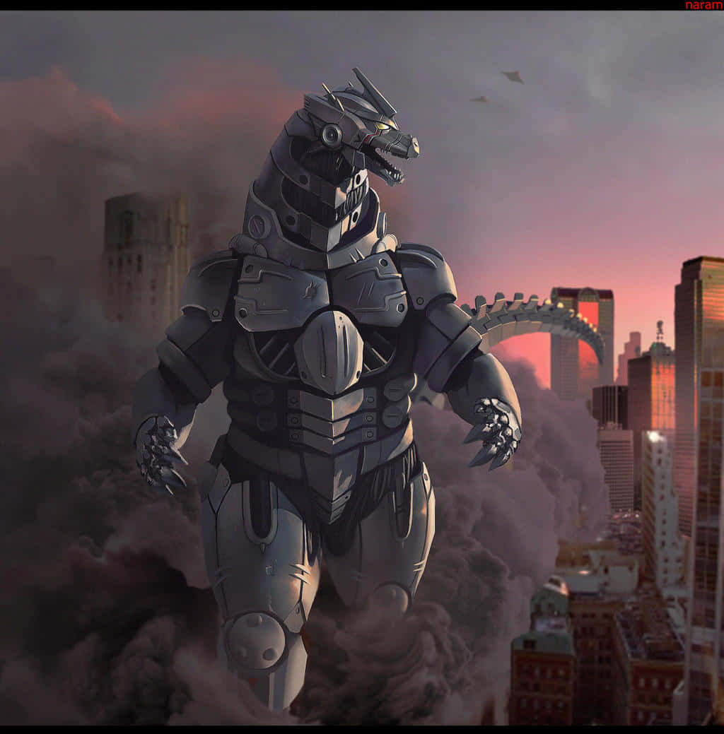 Robot Godzilla, the futuristic titan, takes the center stage Wallpaper