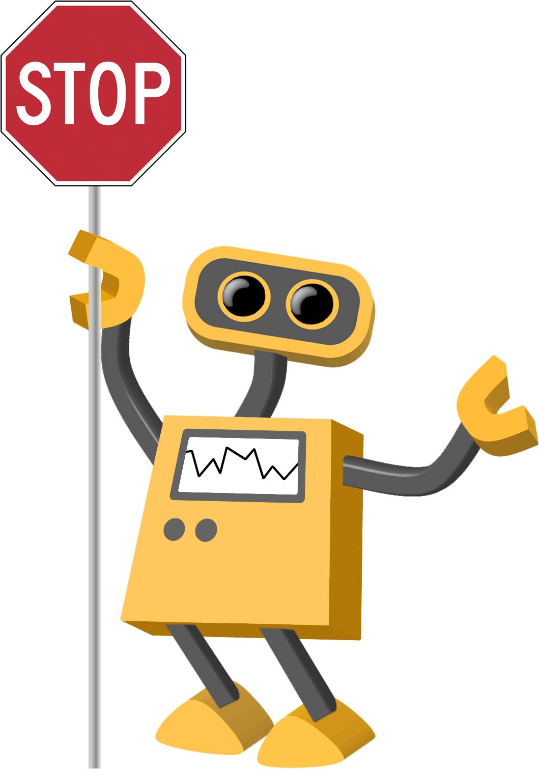 Robot Holding Stop Sign PNG