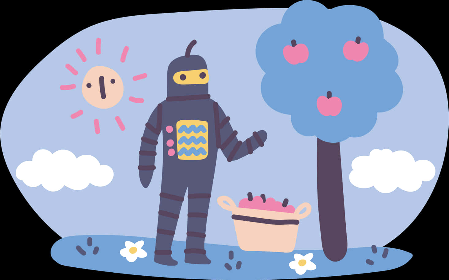 Robot Picking Apples Illustration PNG