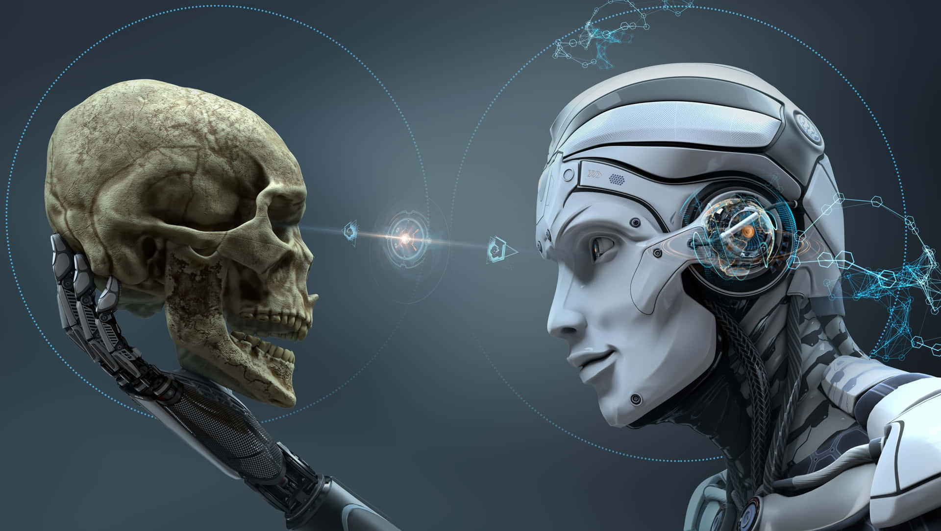 Robot Picture Holding Skull