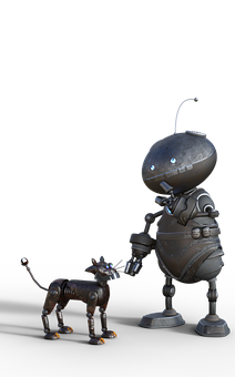 Robotand Mechanical Dog Friendship PNG