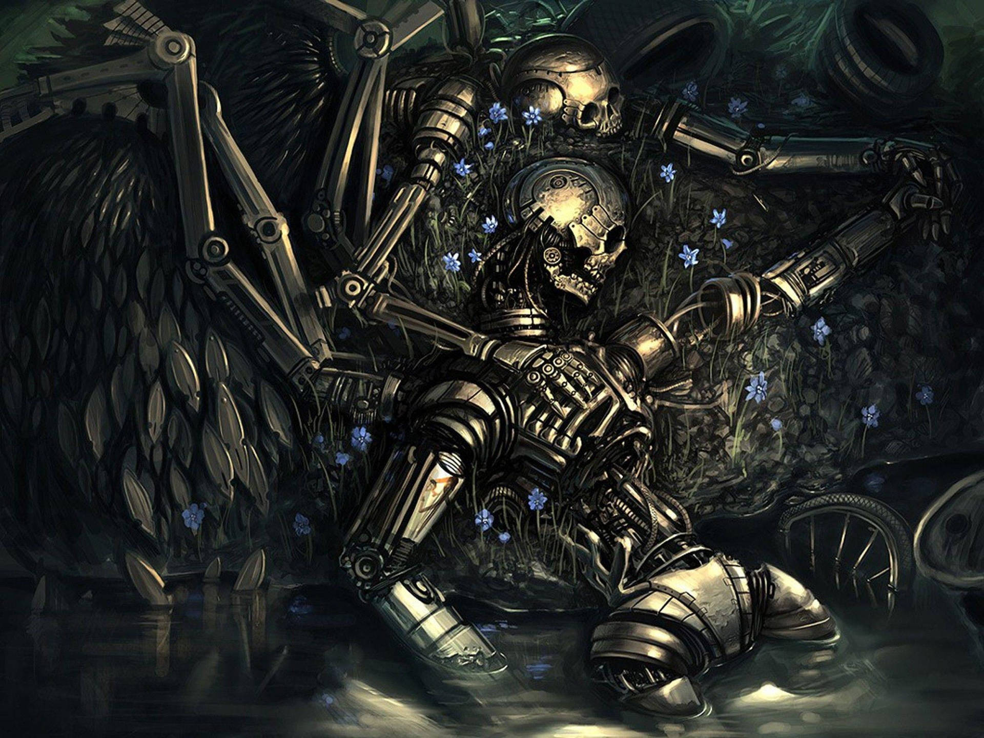 Robotic Skeleton Love Wallpaper