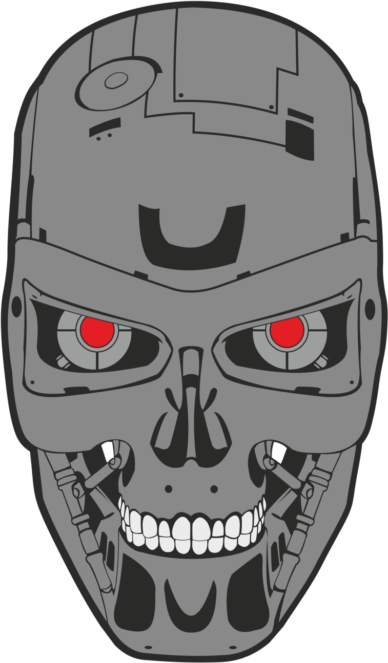 Robotic_ Skull_ Red_ Eyes_ Vector PNG