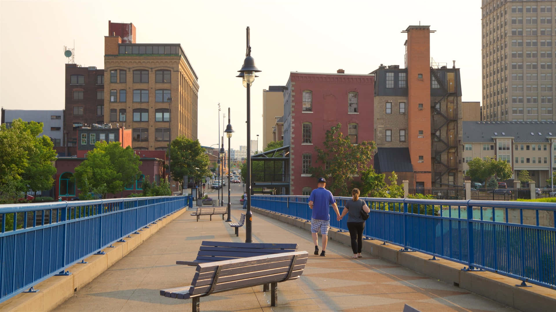 Rochester Riverwalk Sunset Stroll Wallpaper