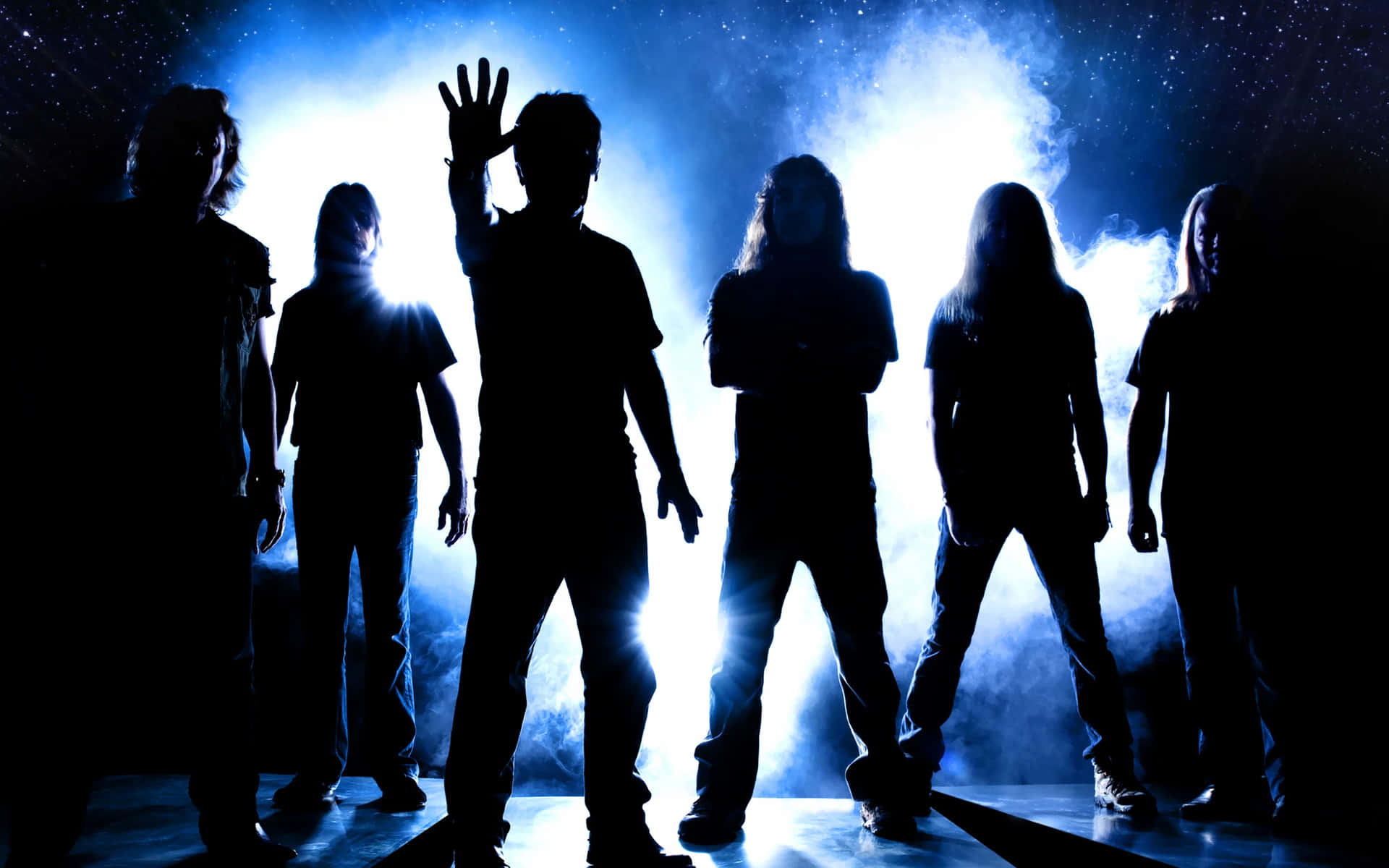Rock Band Silhouettes Backlit Stage Wallpaper