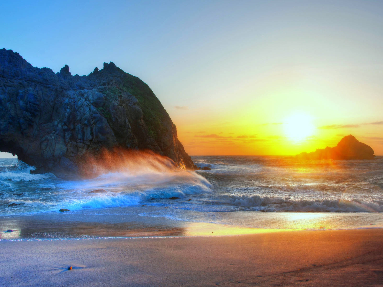 Rock Formations And Sunset Beach Desktop Wallpaper