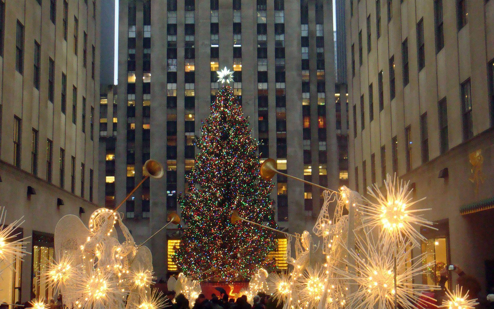 Rockefeller Center Colorful Christmas Lights Wallpaper
