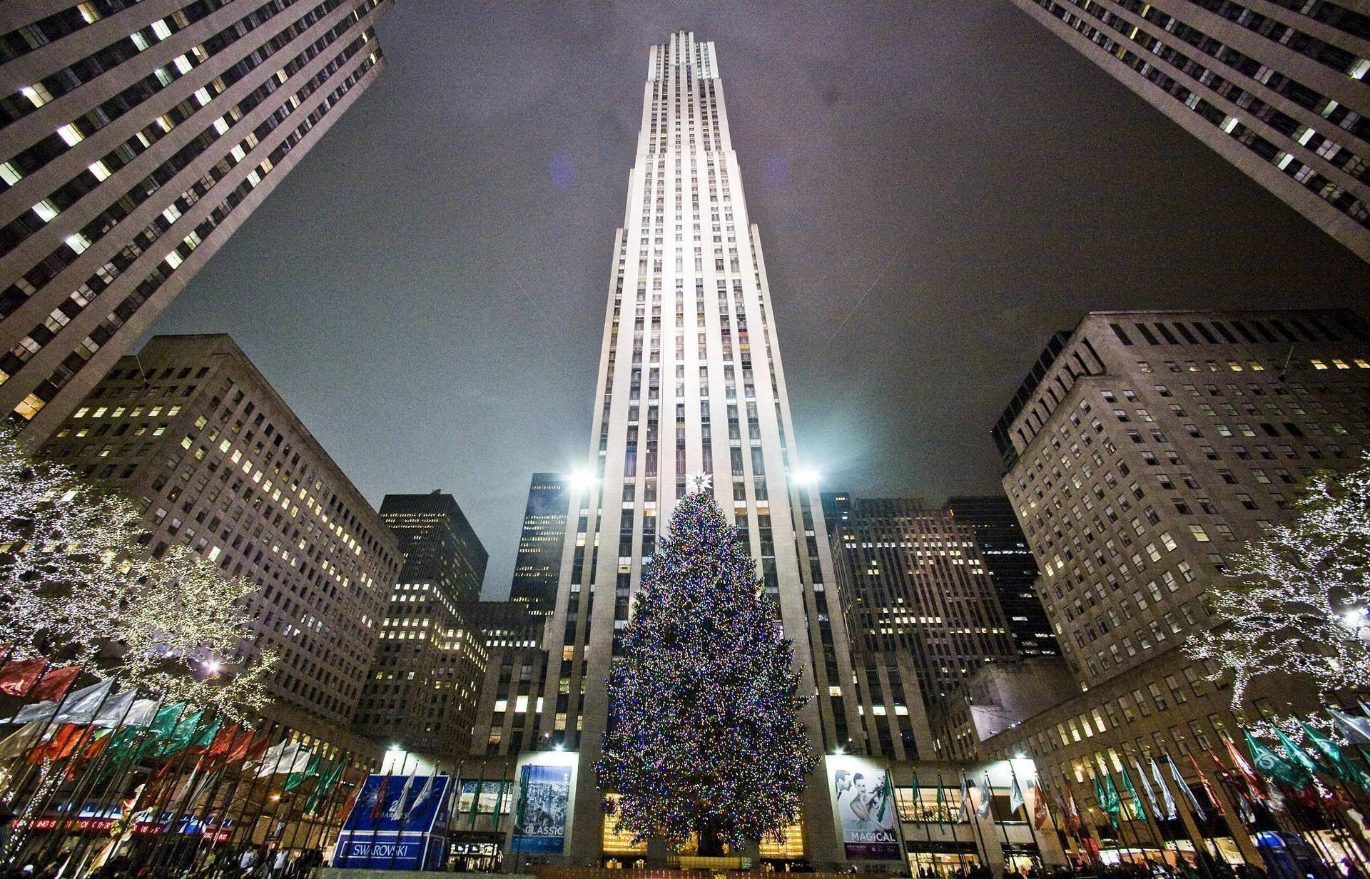 Rockefeller Center Emormous Buildings Night Sky Wallpaper