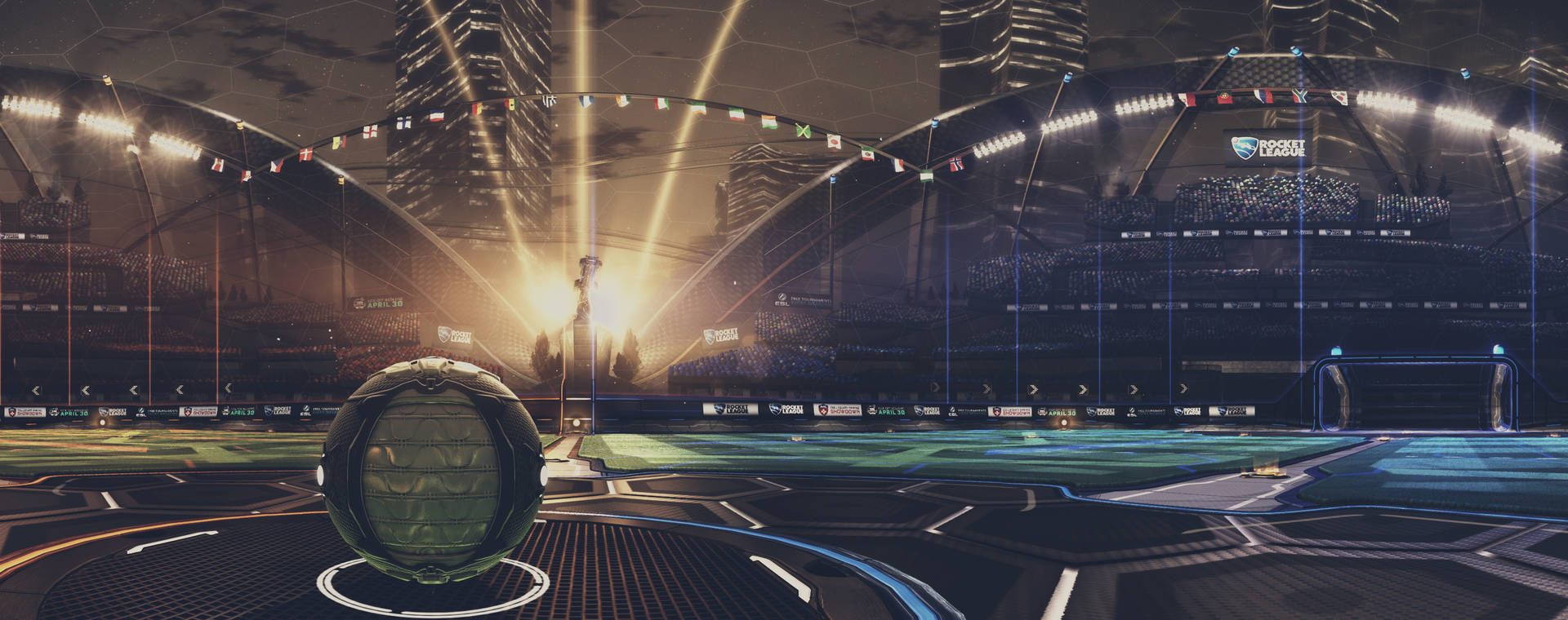 Spectacular Panorama of Rocket League Field in 2K Resolution Wallpaper