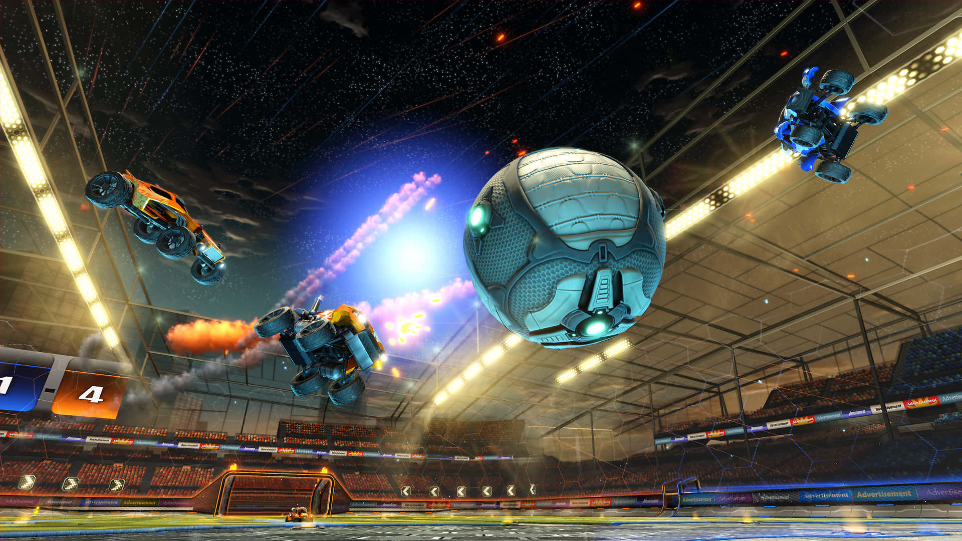 Explosive Gameplay on the Rocket League Field Wallpaper