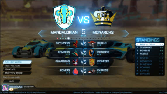Rocket League Matchup Screen Mandaloriansvs Monarchs PNG