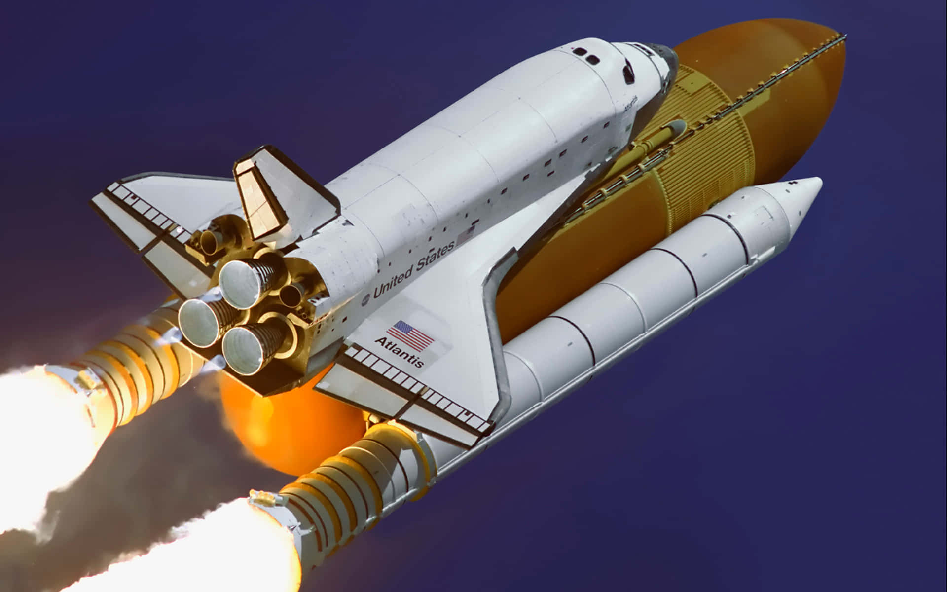A close-up view of a rocket's bright-lit engine.