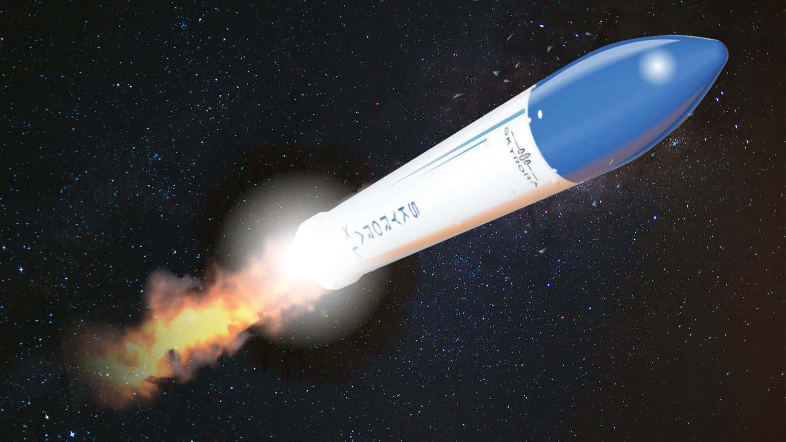 A rocketship blasting off, powered by innovative technology