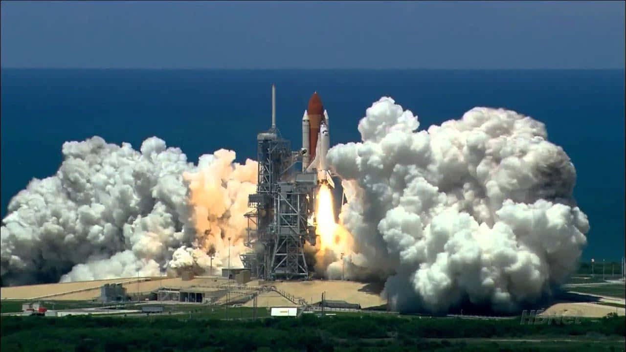 An artistic close-up of a colorful rocket.