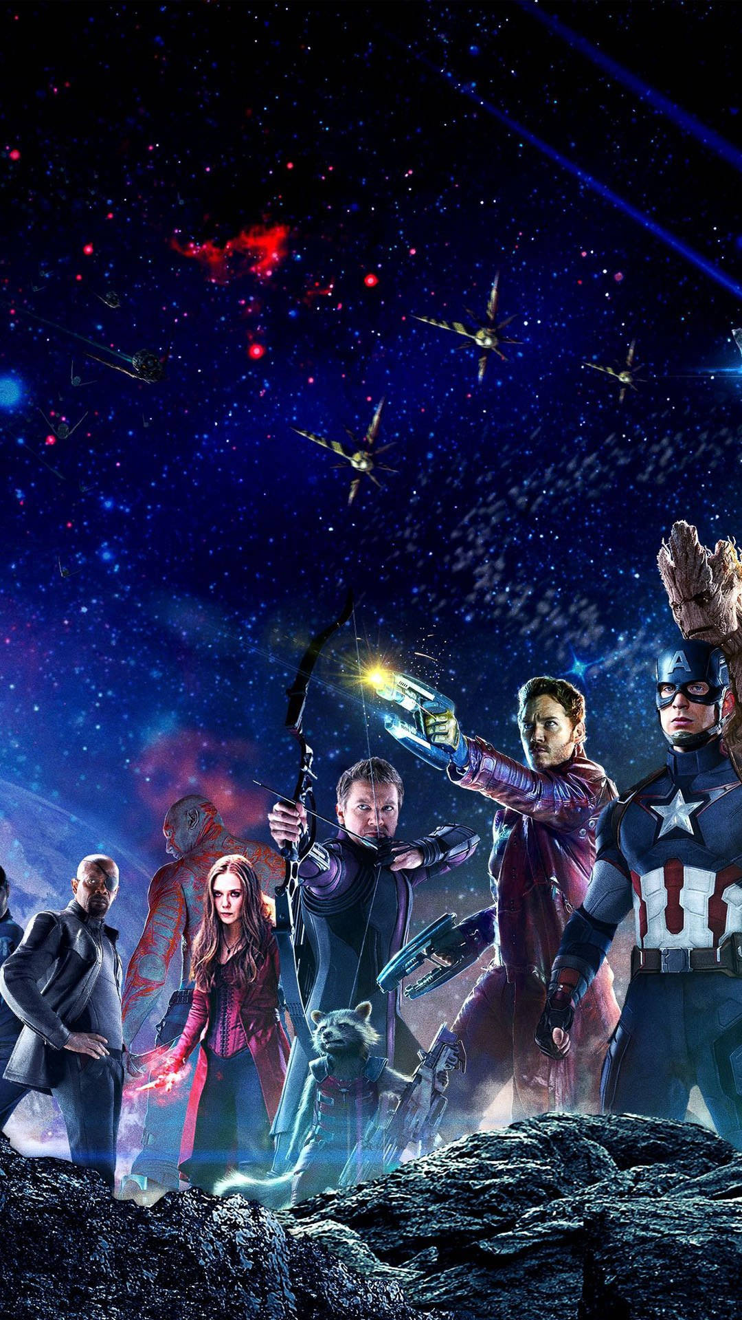 Rokket Raccoon og Avengers iPhone X Wallpaper