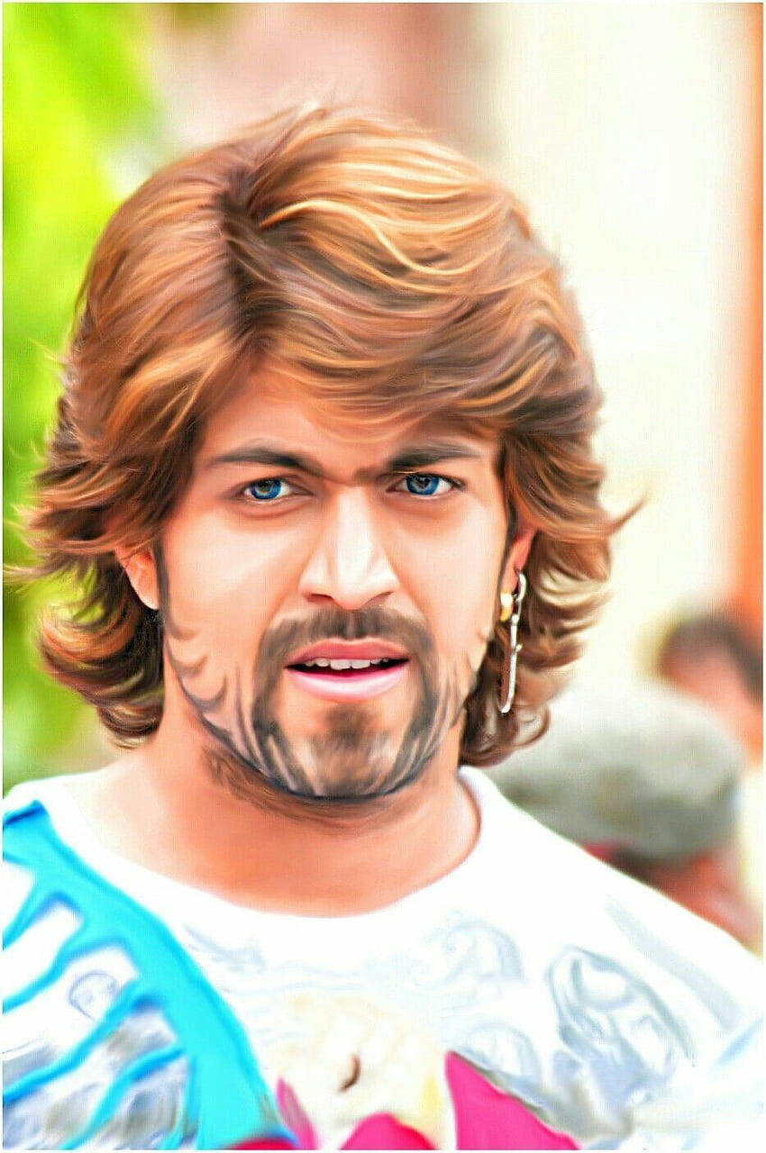 Rocking Star Yash exhibiting his charismatic brown-haired essence in art. Wallpaper