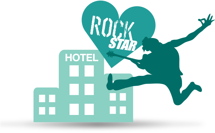 Rockstar Leaping Over Hotel Illustration PNG