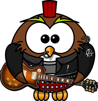 Rockstar Owl Cartoon Character PNG