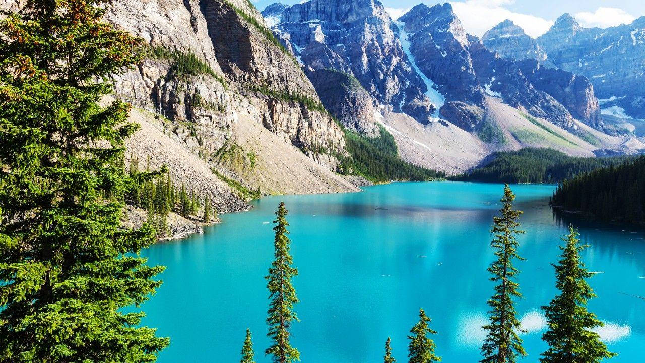 Parquenacional De Las Montañas Rocosas - Lago Moraine Azul Fondo de pantalla