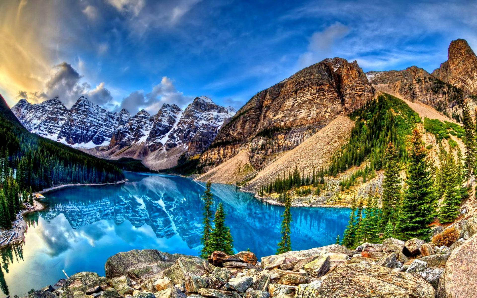 Rocky Mountain With Reflective Blue Lake Wallpaper