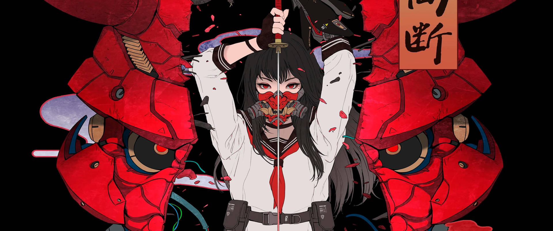 Rød Anime Dæmon Maske Wallpaper