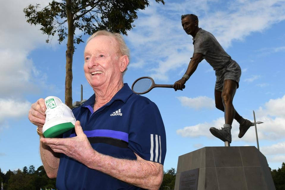 Rod Laver In Front Of His Statue Wallpaper