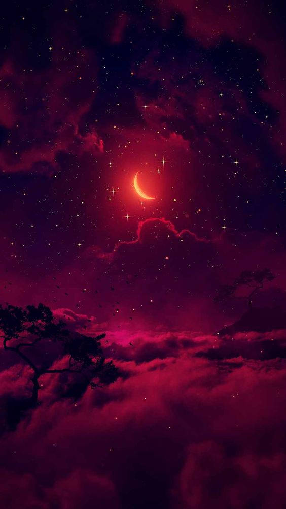 Rød Månen I Mørk Neon Iphone Wallpaper