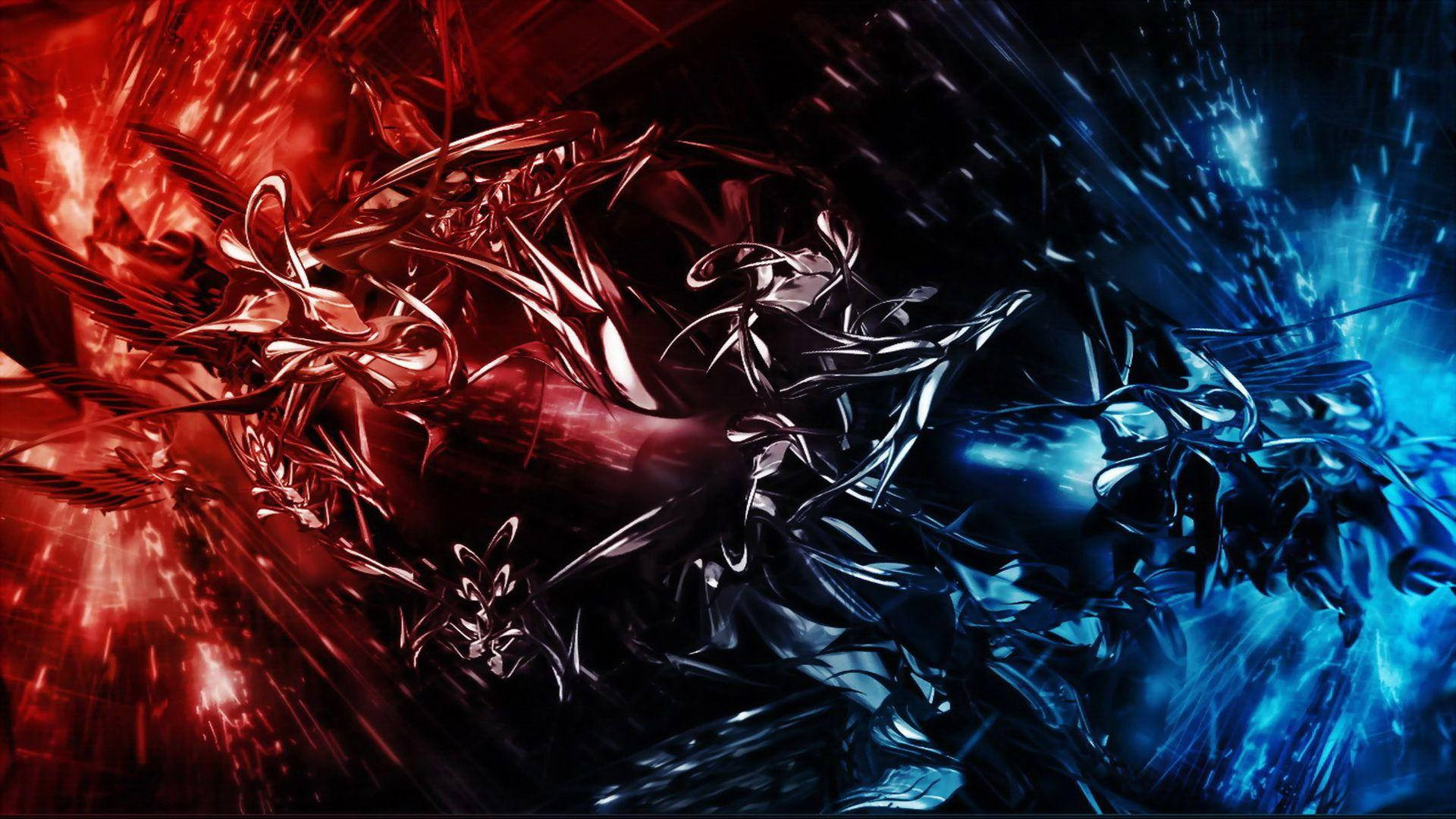 Rød og Blå Abstrakt Kølig HD Tapet Wallpaper