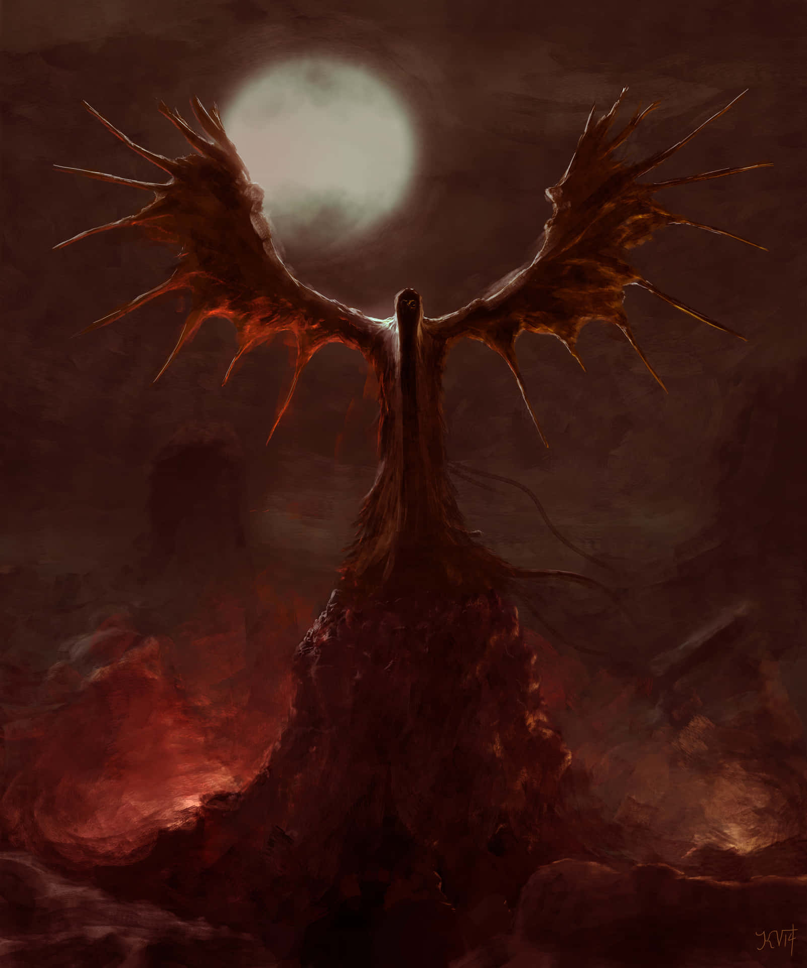 A Demon With Wings Standing On A Mountain Wallpaper
