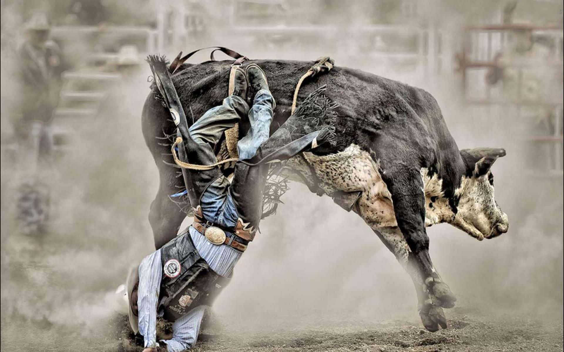 Rodeo Cow Dragging A Cowboy Wallpaper