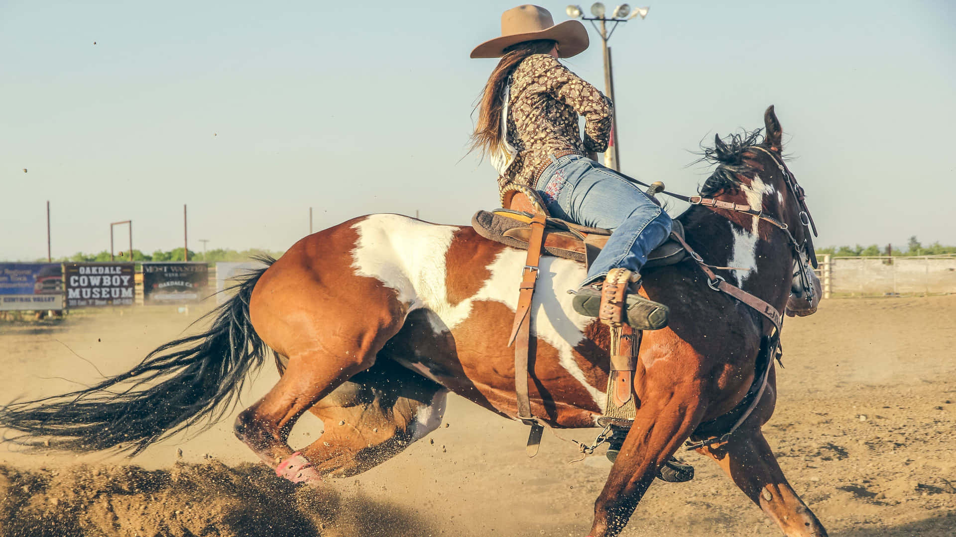 Rodeocowgirl Som Rider På En Häst. Wallpaper
