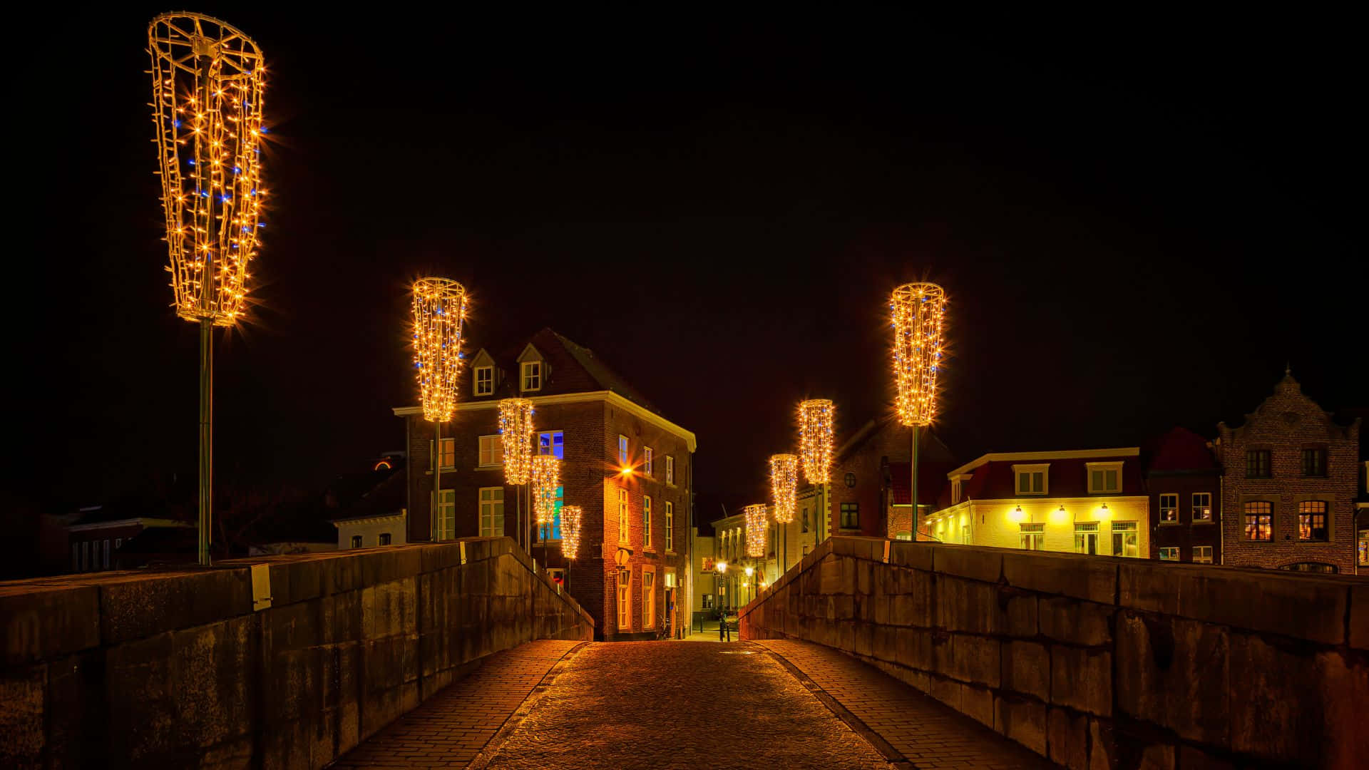 Jembatan Lampu Malam Roermond Wallpaper