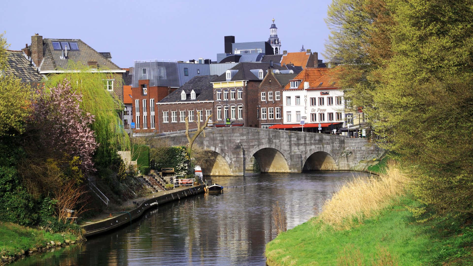 Roermond River View Springtime Wallpaper